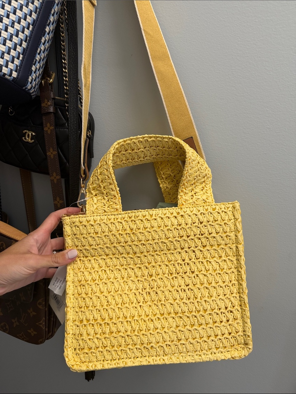 Handwoven Yellow Straw Tote with Top Handles